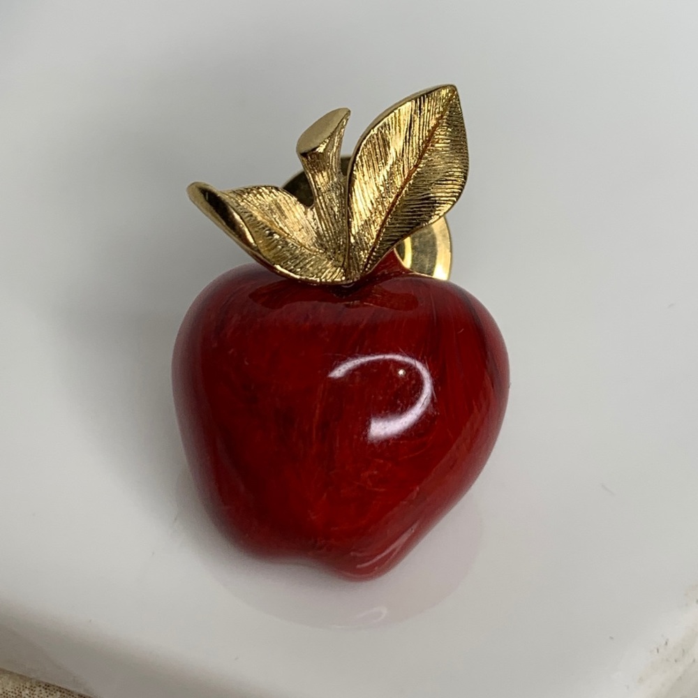 Avon Acrylic Red Apple Pin Brooch